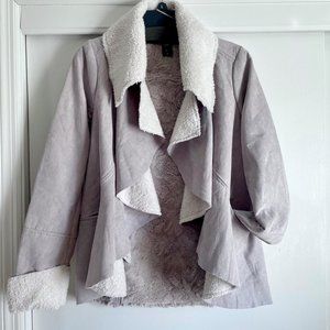 Faux Suede Shearling Open Waterfall Winter Boho Short Jacket Coat by Scap Work M